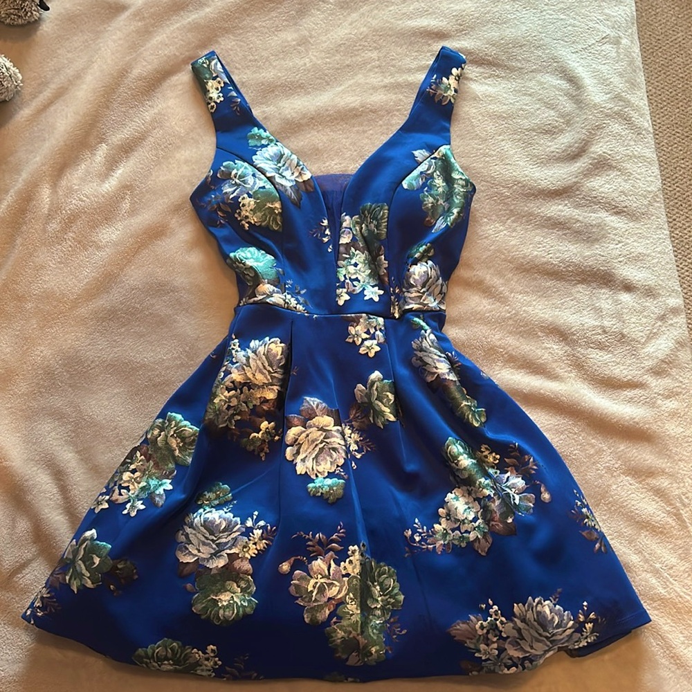 Royal Blue with Floral Pattern Crystal Doll Dress (never worn)